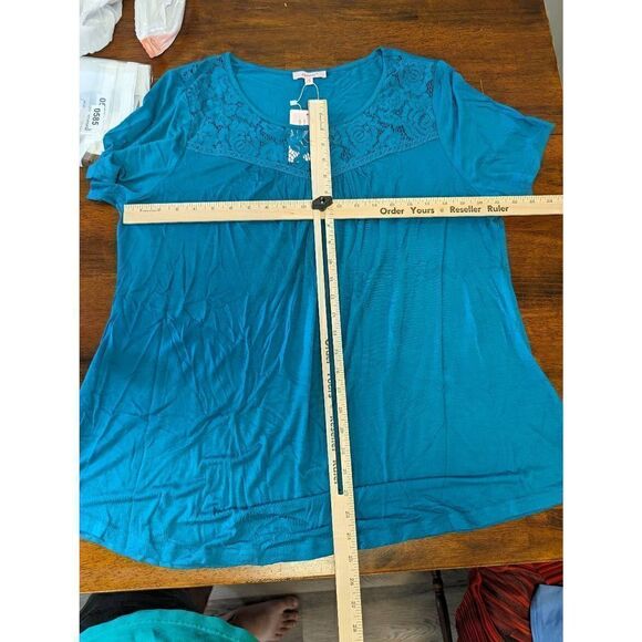 NWT Alharay Short Sleeve T-Shirt Flowy Top Lace Flowy Tunic Blouse Lace Trim Wom - Picture 7 of 7